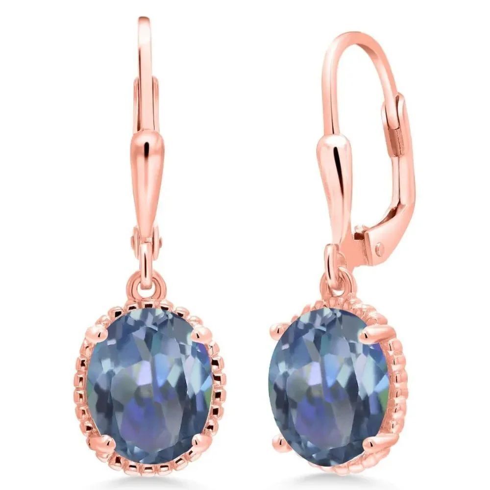 18K Rose Gold 925 with 4.00 Cttw Cassiopeia Mystic Topaz Oval Leverback Earrings